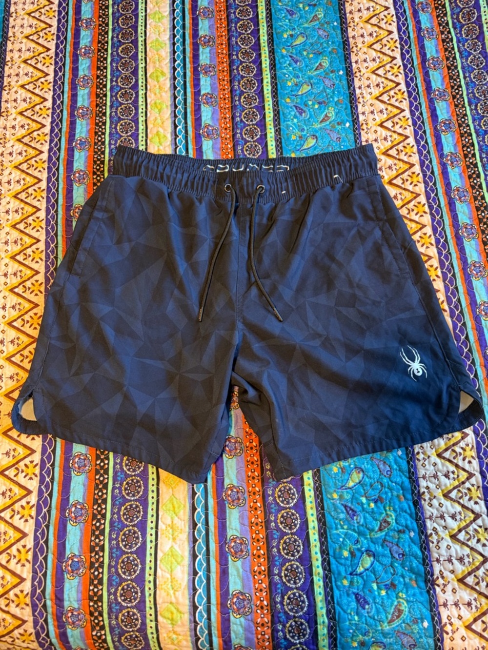 Spyder Black Swim Shorts with Geometric Print